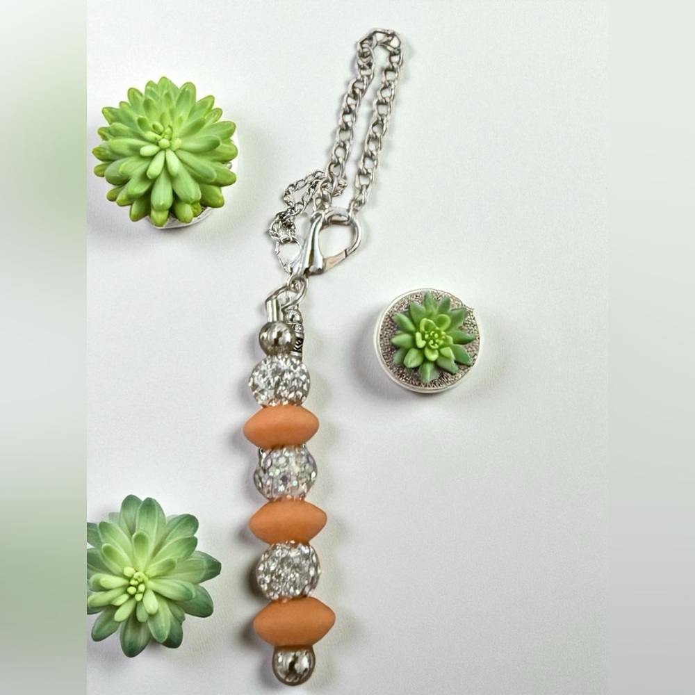 Silver and Orange Beaded Necklace